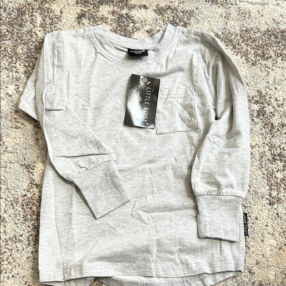 Little Bipsy Light Heather Gray Long Sleeve Pocket Tee